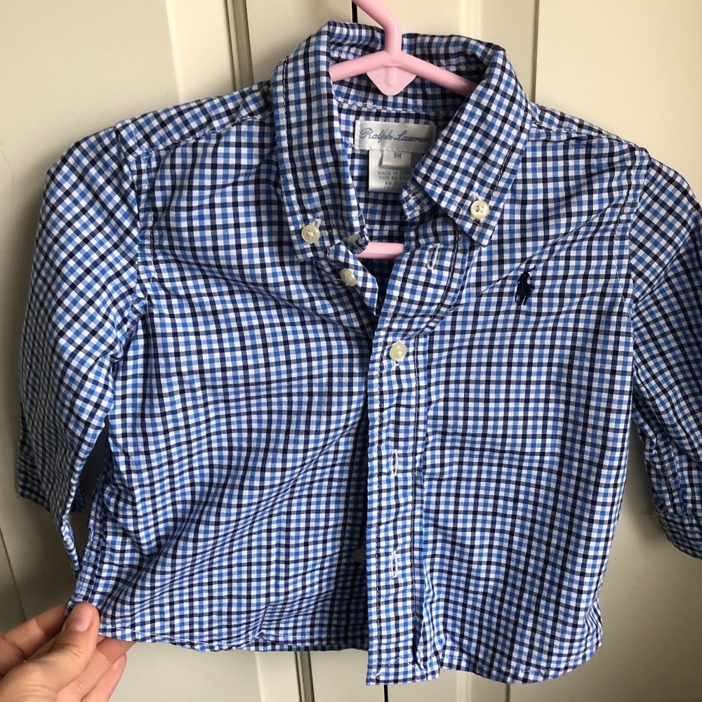 Ralph Lauren Baby Boy Cotton Plaid Button Down size 9M